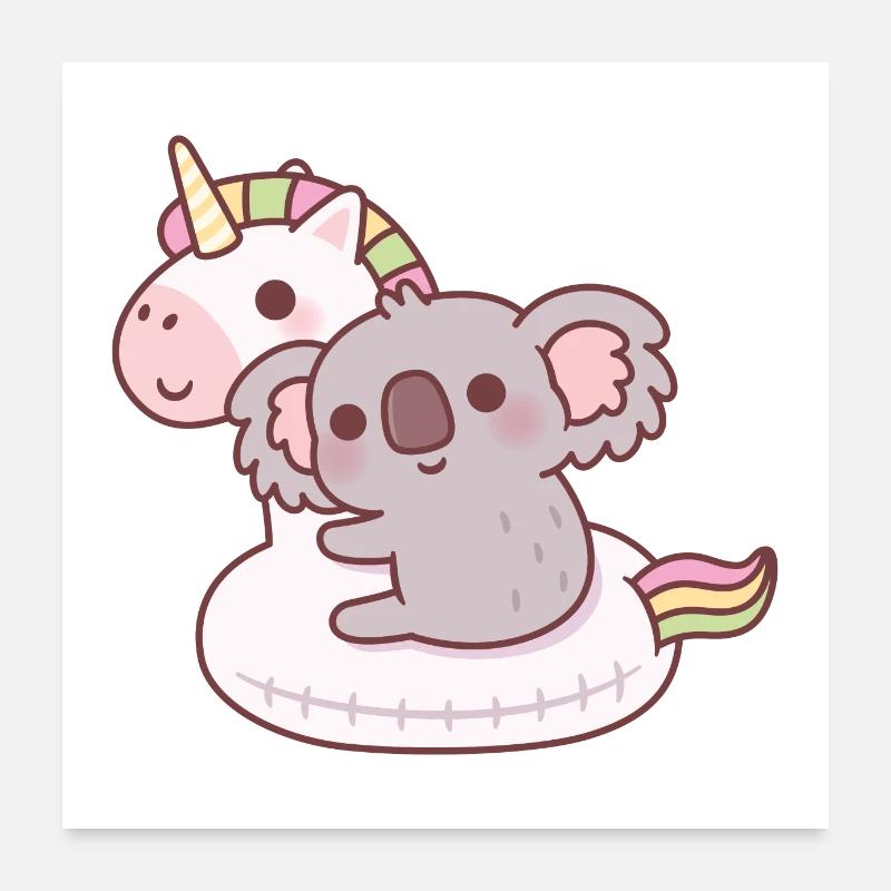 Niedlicher Koala auf Einhorn-Poolschwimmer Poster 60x60 cm