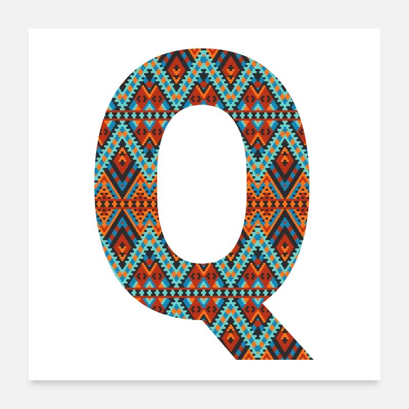 Letter Q- boho design, Colorful monogram Poster 24" x 24" (60x60 cm)