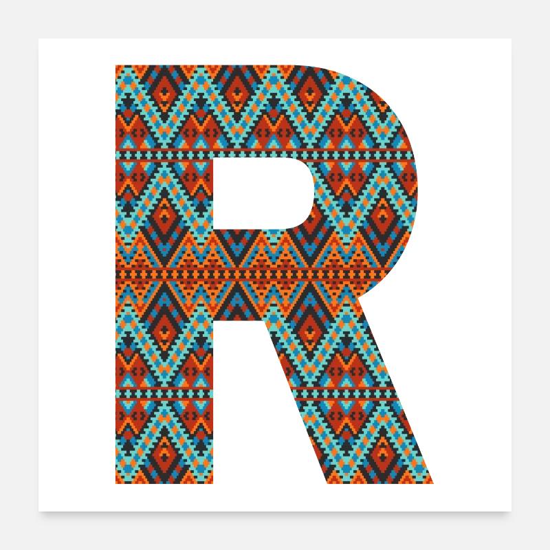 Lettre R- design boho, monogramme coloré Poster 60 x 60 cm