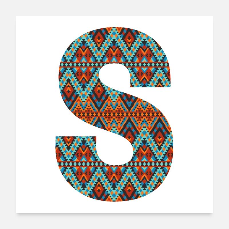 Lettre S- boho design, monogramme coloré Poster 60 x 60 cm