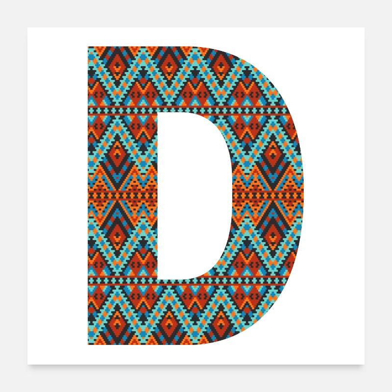 Lettre D- design boho, monogramme coloré Poster 60 x 60 cm