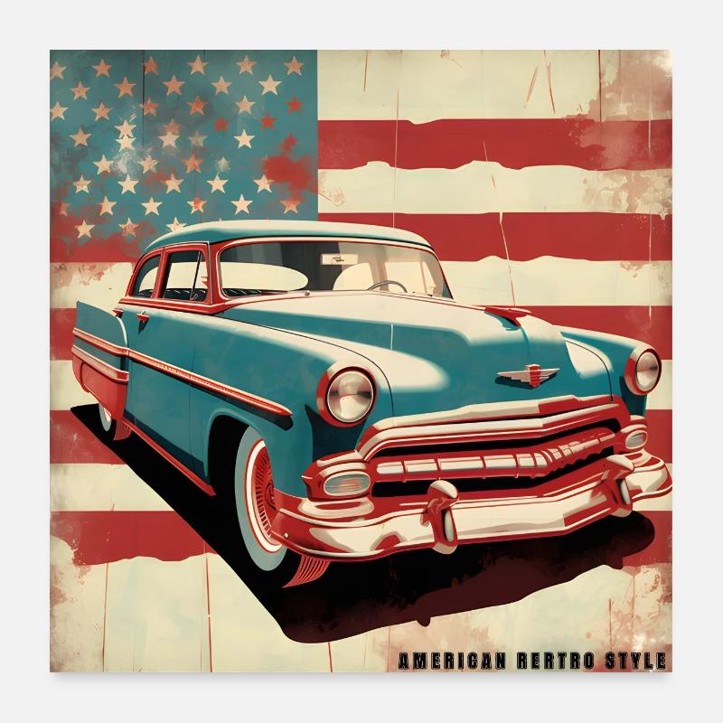 Amerikanischer Oldtimer Retro Vintage Poster 60x60 cm