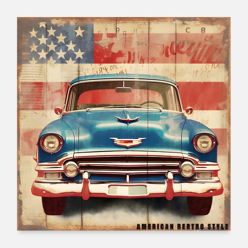 American Classic Car Retro Vintage Poster 24" x 24" (60x60 cm)