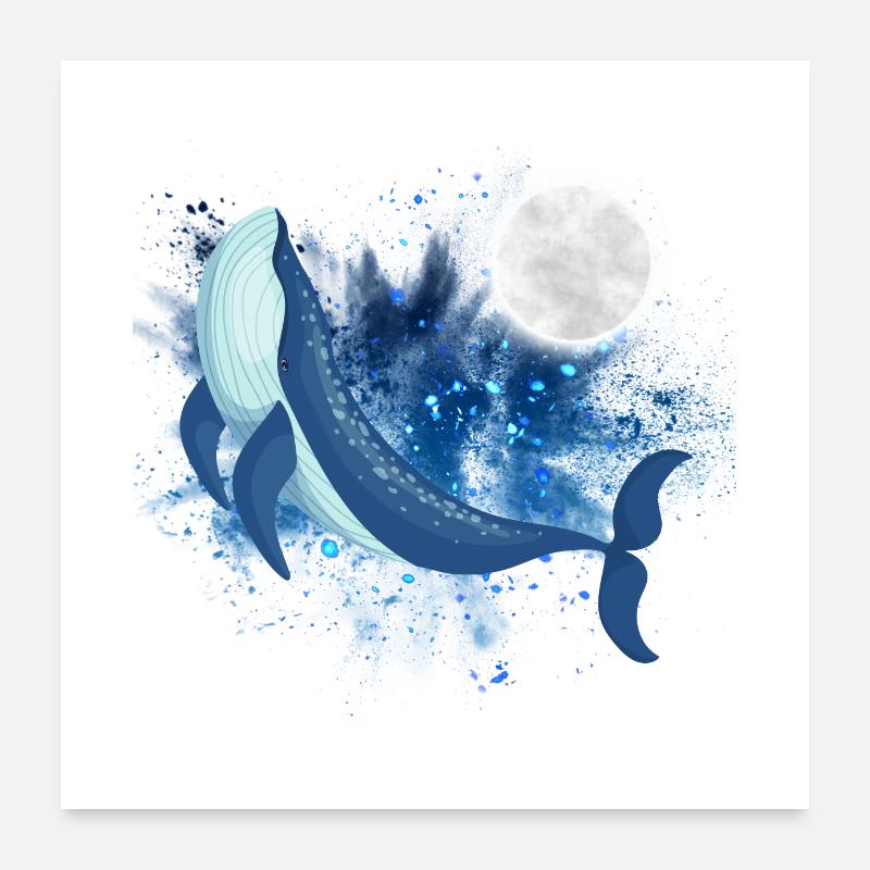 Rorqual bleu avec lune Poster 60 x 60 cm