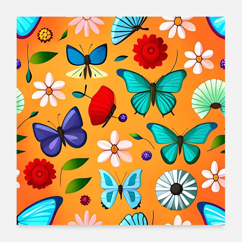 Papillons et fleurs Poster 60 x 60 cm