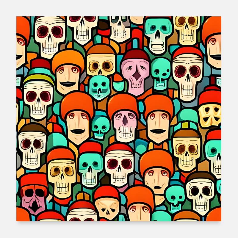 Colorful Skulls Patern Poster 24" x 24" (60x60 cm)