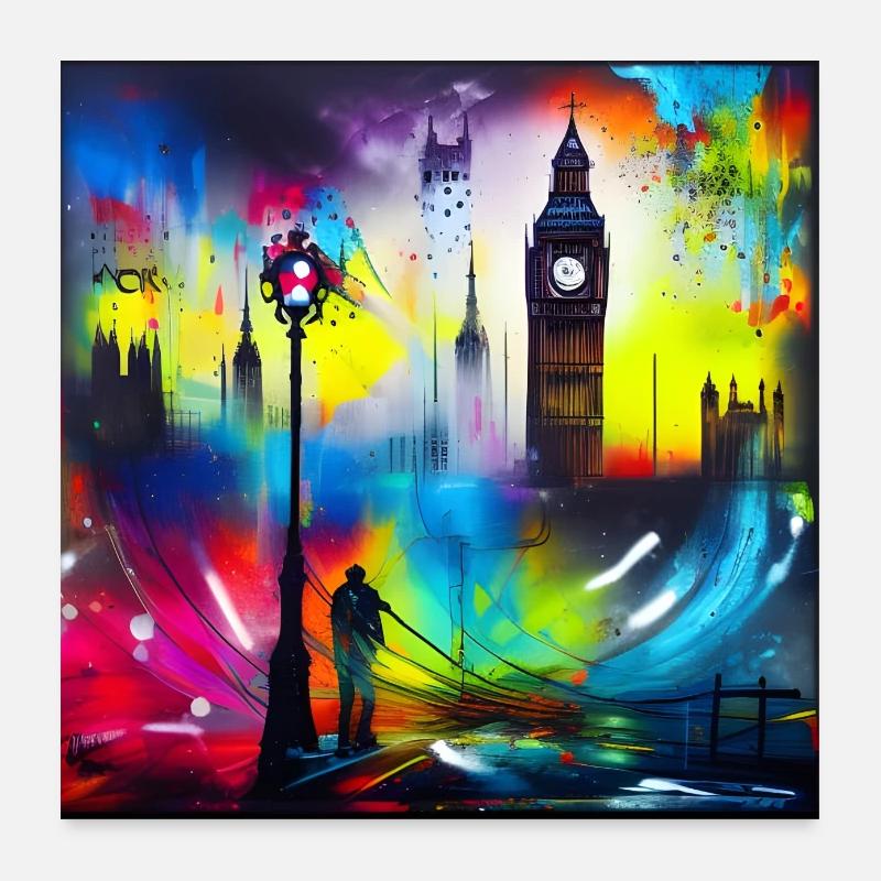 Big Ben Westminster London Graffiti Kunst Poster 60x60 cm