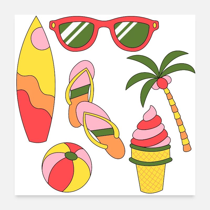 Été Rétro Vacances d’été comme de la glace au soleil Poster 60 x 60 cm