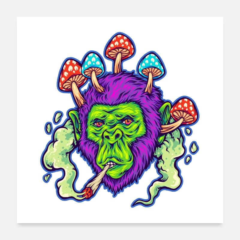 Singe défoncé | Gorille psychédélique | Trippy | Poster 60 x 60 cm