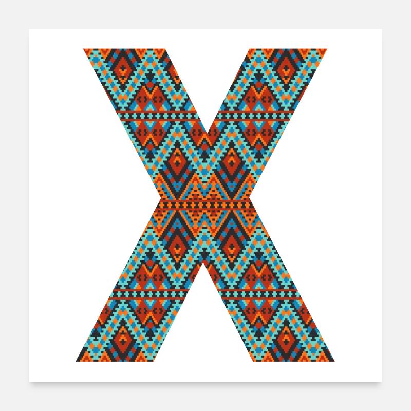 Buchstabe X- Boho-Design, buntes Monogramm Poster 60x60 cm