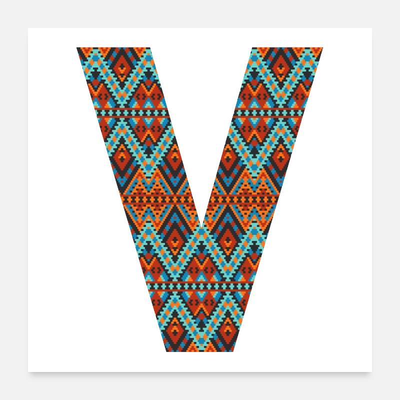 Letter V- boho design, Colorful monogram Poster 24" x 24" (60x60 cm)