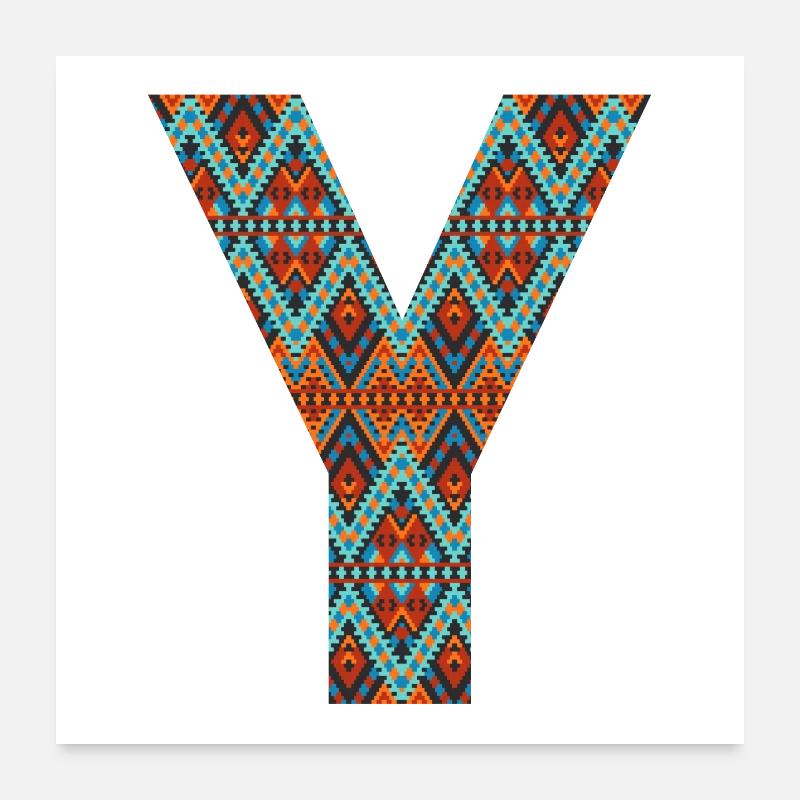 Lettre Y- design boho, monogramme coloré Poster 60 x 60 cm