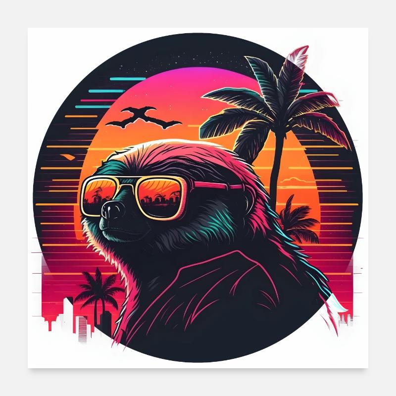 Synthwave Sloth Sunset Poster 60 x 60 cm