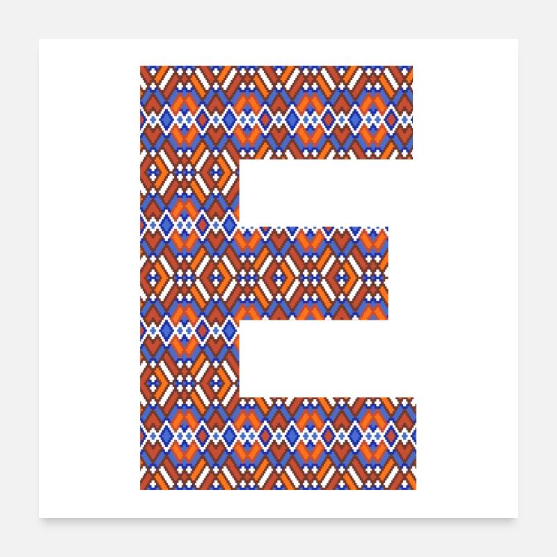 Monogramm Buchstabe E - geometrisches Muster Poster 60x60 cm
