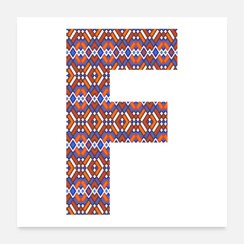 Monogramm Buchstabe F - geometrisches Muster Poster 60x60 cm