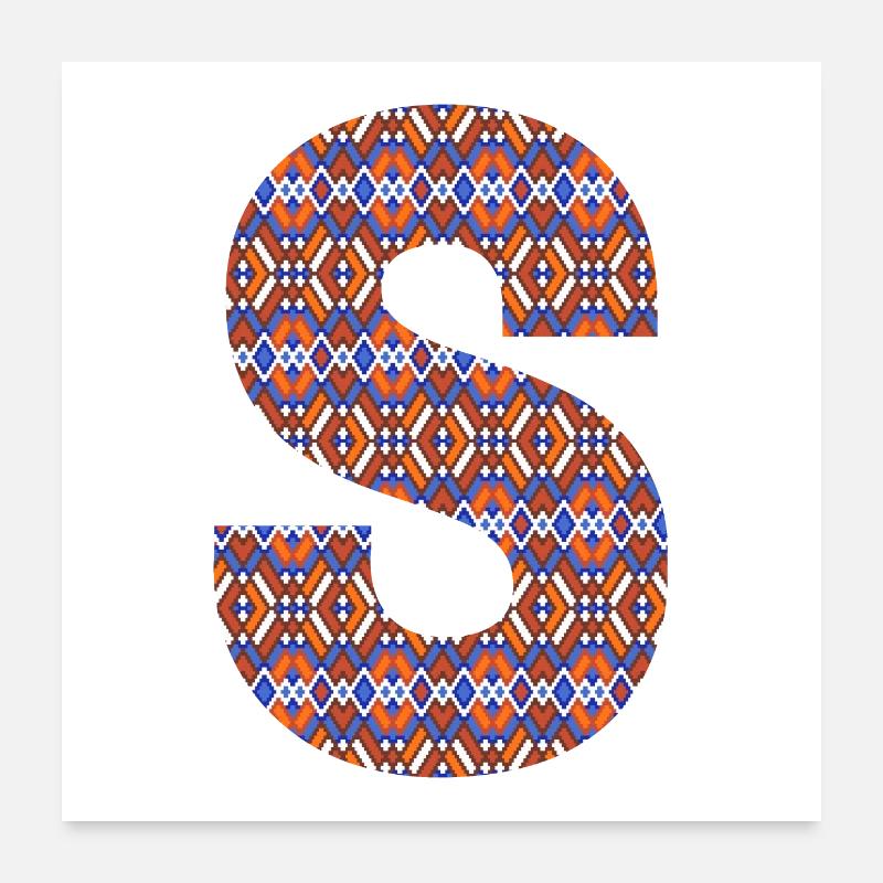 Monogramm Buchstabe S - geometrisches Muster Poster 60x60 cm