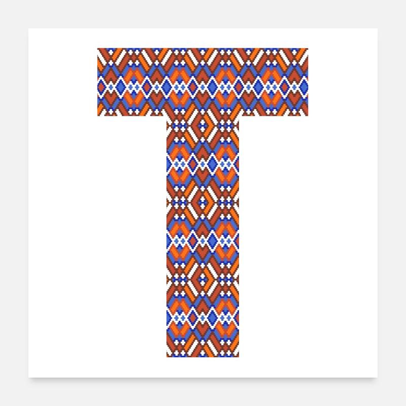 Monogramm Buchstabe T - geometrisches Muster Poster 60x60 cm