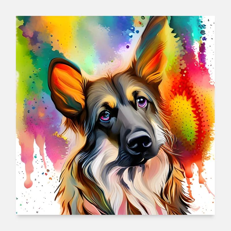 Deutscher Schäferhund Splash Art Porträt Poster 60x60 cm