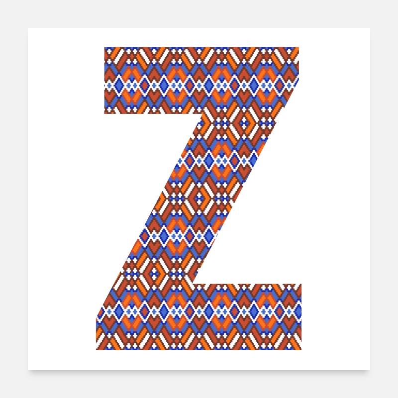 Monogramm Buchstabe Z - geometrisches Muster - Poster 60x60 cm - Weiß