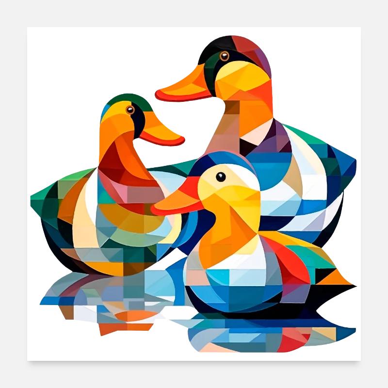 Canards Cubisme 2 - Poster 60 x 60 cm - blanc