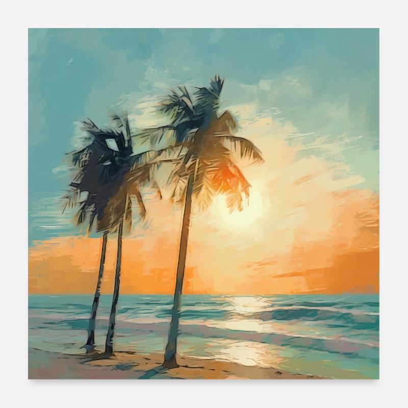 Fühle den Strand - zwei Palmen Poster 60x60 cm