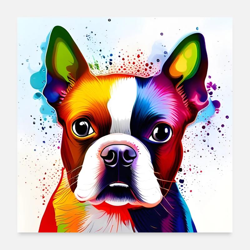 Boston Terrier Airbrush Portrait Poster 24" x 24" (60x60 cm)