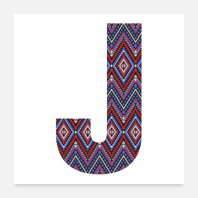 Monogram Letter J- boho colorful design Poster 24" x 24" (60x60 cm)