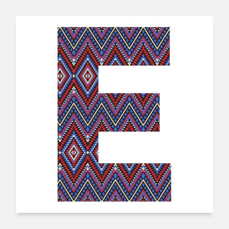 Monogramme Lettre E- design coloré boho Poster 60 x 60 cm