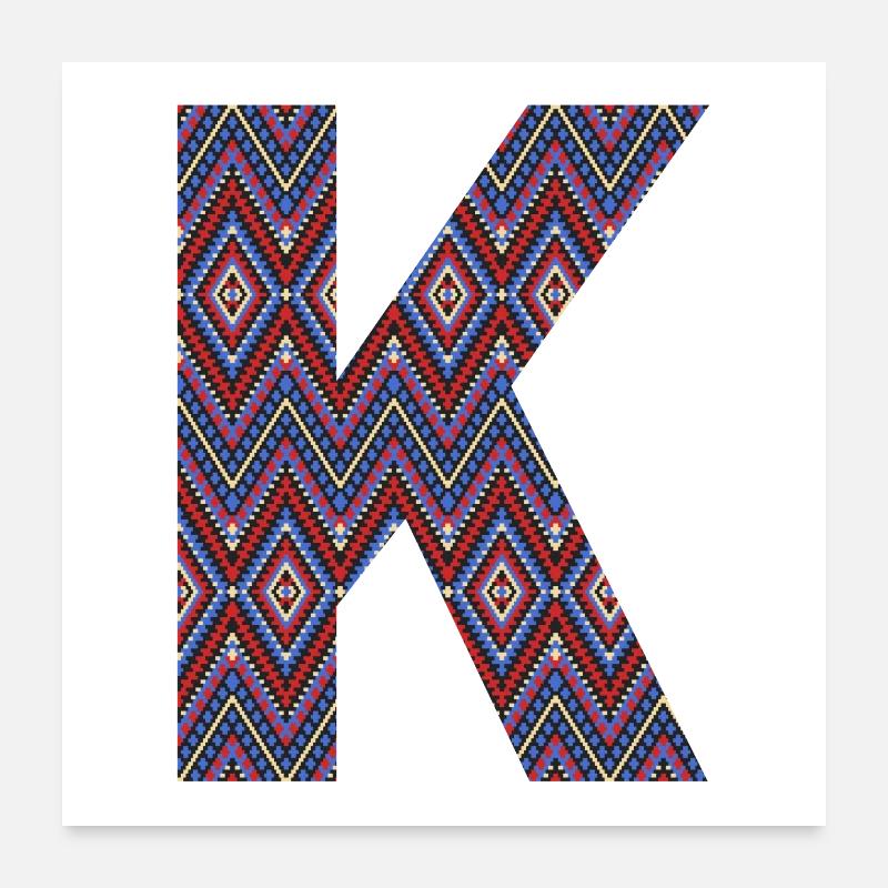 Monogramm Buchstabe K - geometrisches Muster Poster 60x60 cm