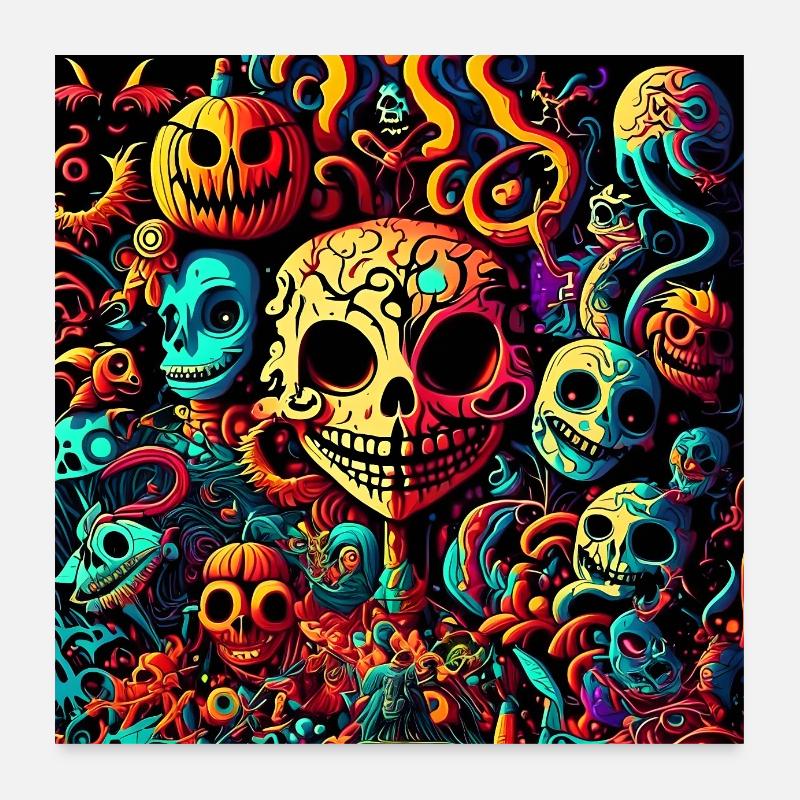 Psychedelisches Halloween-Muster Poster 60x60 cm