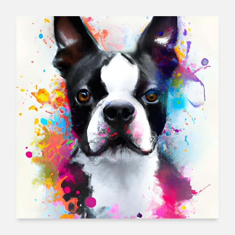 Boston Terrier Splash Art Portrait Poster 24" x 24" (60x60 cm)