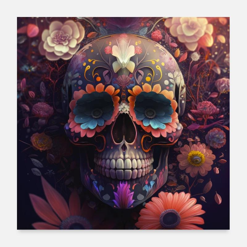 tête de mort florale Poster 60 x 60 cm