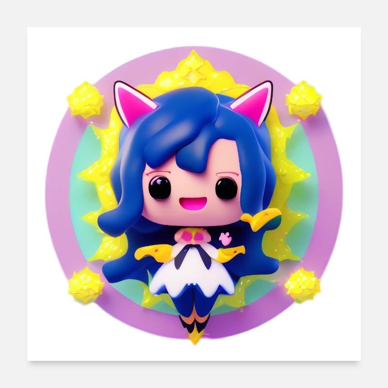 Figur eines blauhaarigen Anime-Mädchens Poster 60x60 cm