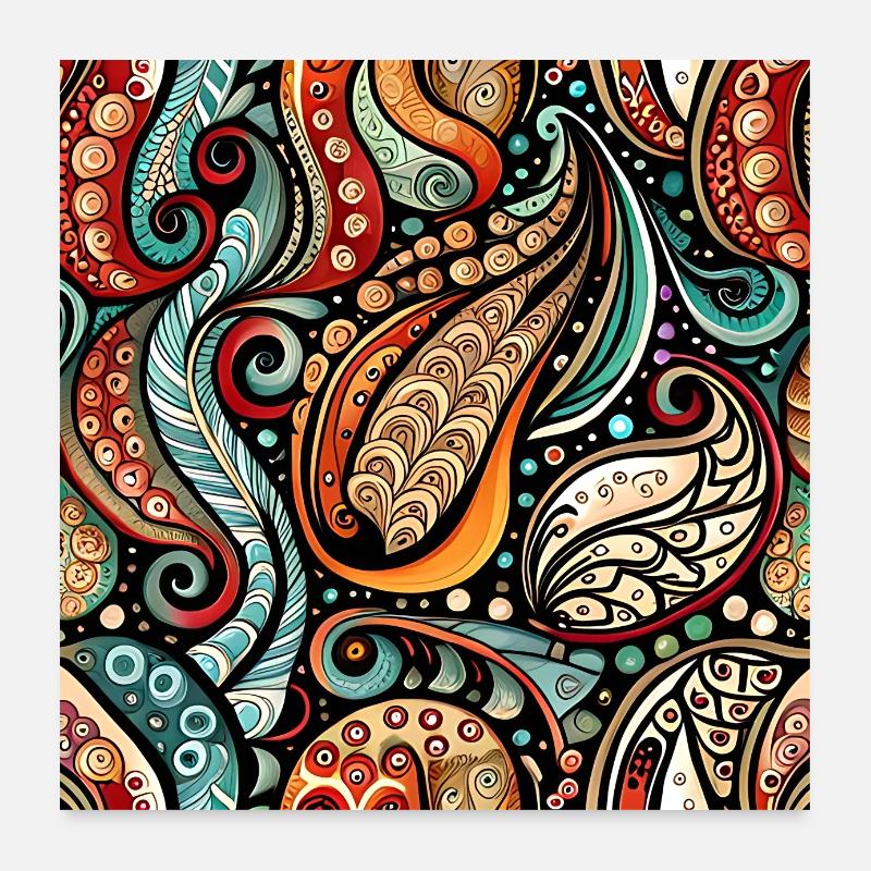 Zentangle-Paisley-Muster Poster 60x60 cm