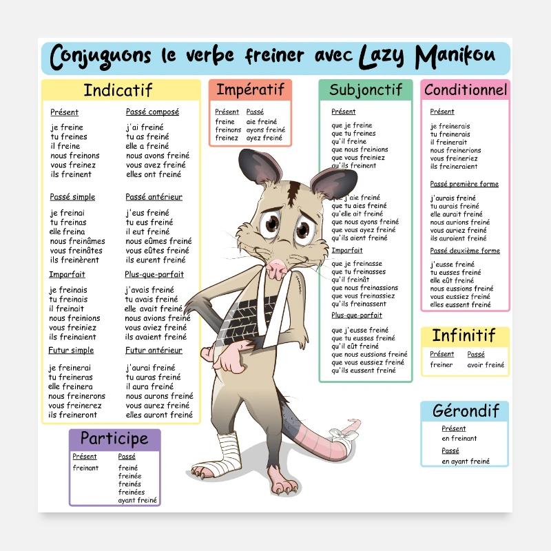 Conjuguons le verbe freiner avec Lazy Manikou Poster 60 x 60 cm