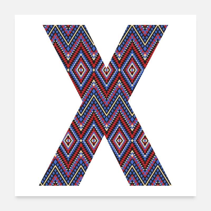 Monogramm Buchstabe X- geometrisches Muster Poster 60x60 cm