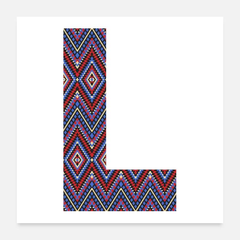 Monogramm Buchstabe L - geometrisches Muster - Poster 60x60 cm - Weiß