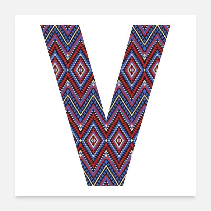 Monogramm Buchstabe V - geometrisches Muster Poster 60x60 cm