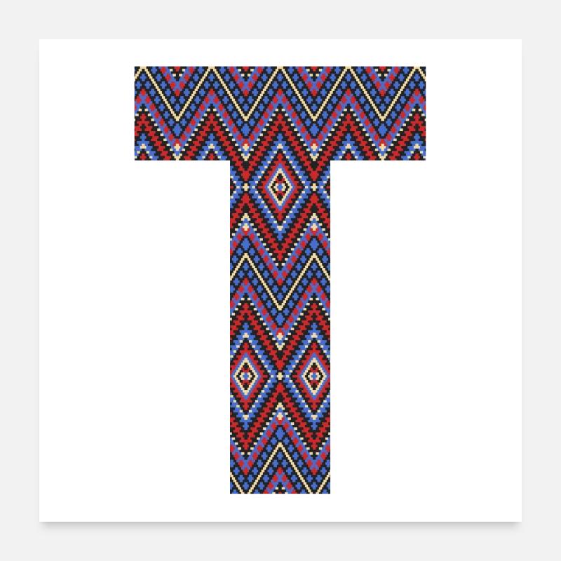 Monogramm Buchstabe T - geometrisches Muster Poster 60x60 cm