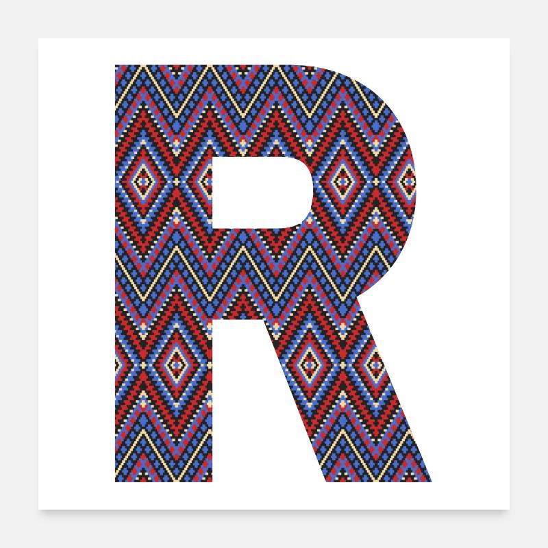 Monogramm Buchstabe R - geometrisches Muster - Poster 60x60 cm - Weiß