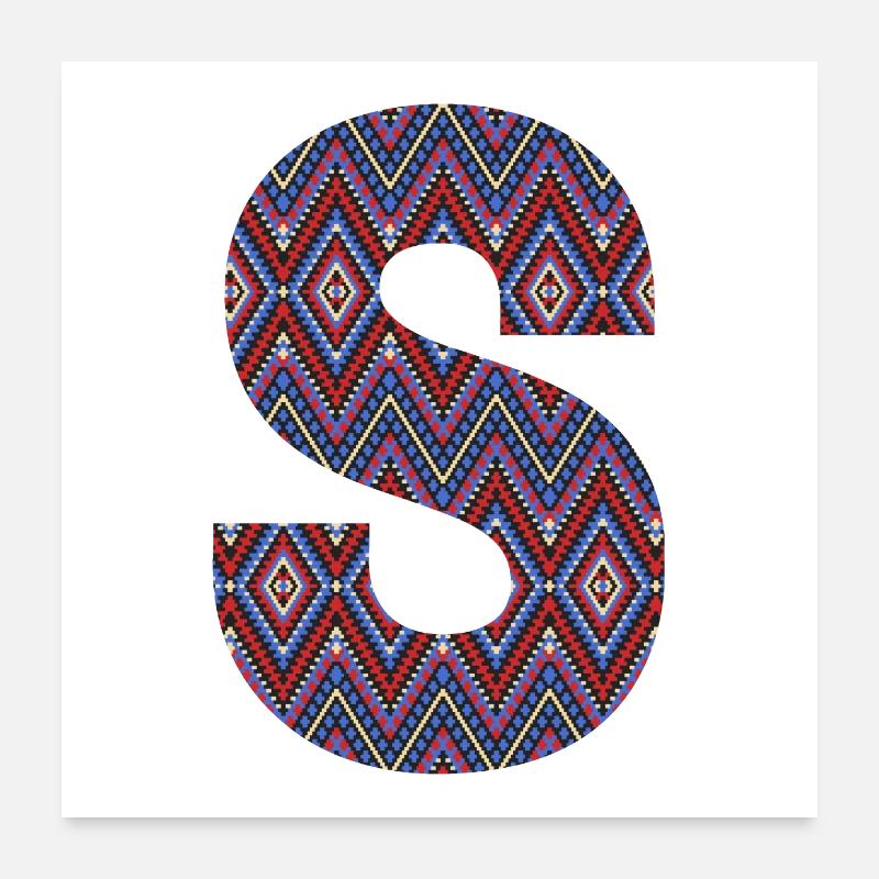 Monogramm Buchstabe S - geometrisches Muster Poster 60x60 cm