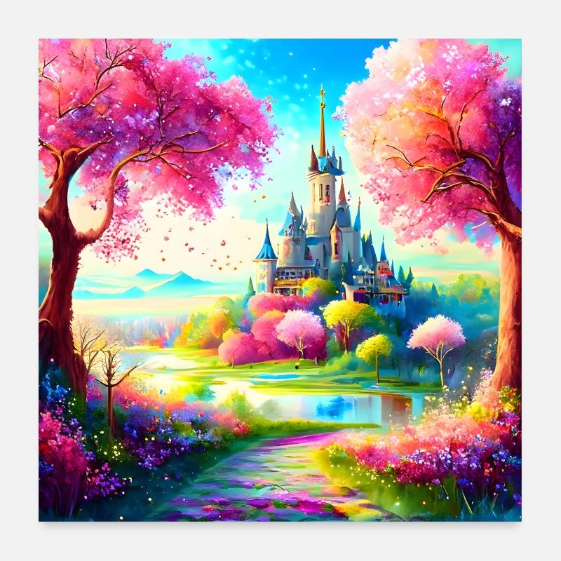 Aquarell-Schloss Poster 60x60 cm