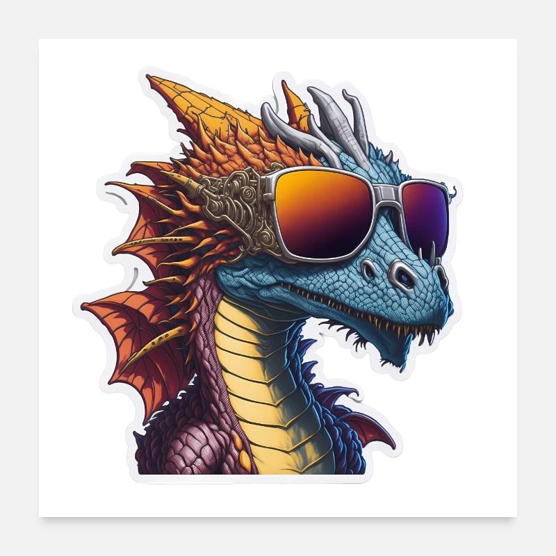 Drache Drachen mit Sonnenbrille Cool Poster 60x60 cm