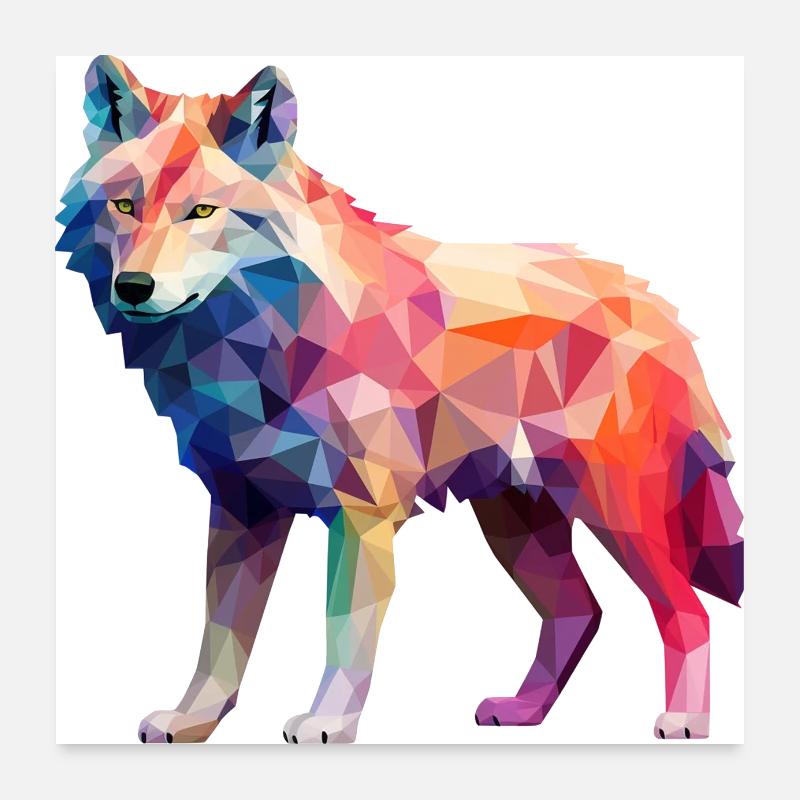 Wolf Geometrisch Zeichnung Poster 60x60 cm
