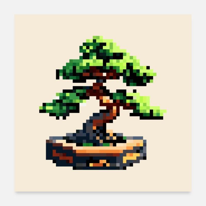 Bonsaï arbre pixel art Poster 60 x 60 cm