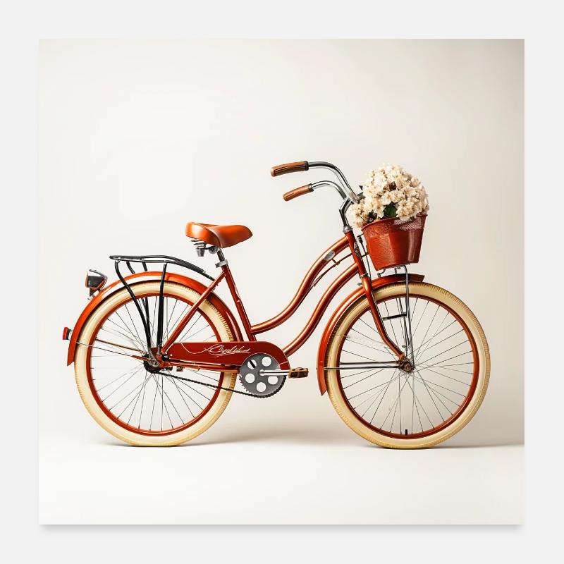Filles Vélo avec des Fleurs Poster 60 x 60 cm