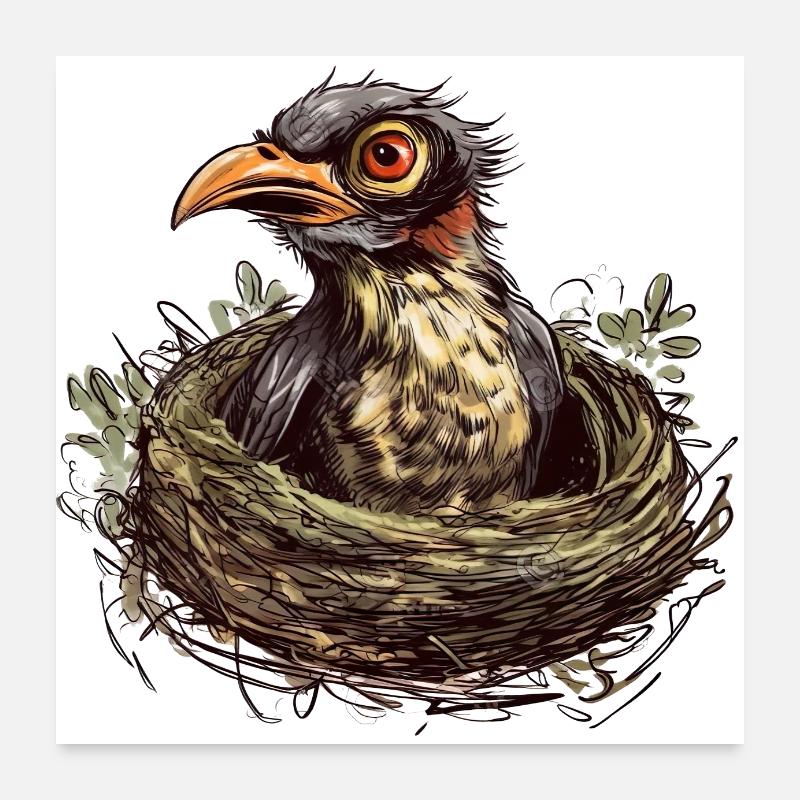 Der Kuckuck im Nest der Gasteltern Poster 60x60 cm