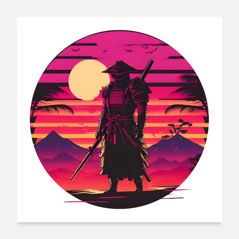 Synthwave Samurai Sunset Poster 24" x 24" (60x60 cm)