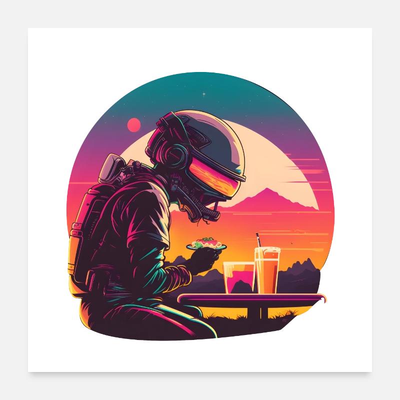 Dîner spatial des astronautes Synthwave Poster 60 x 60 cm