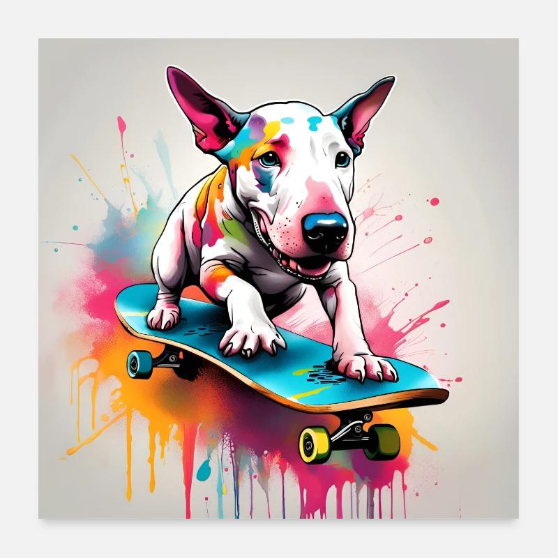 English Bull Terrier on a Skateboard Poster 24" x 24" (60x60 cm)